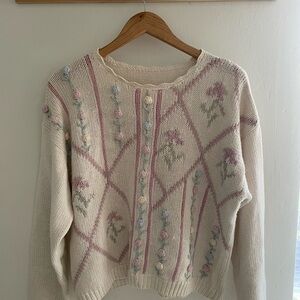 Floral Patterned Cream Sweater
